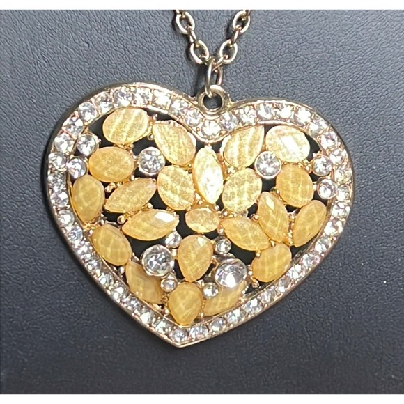 Vintage Teardrop Beads Rhinestone Heart Love Pendant Necklace‎ Statement Unique - Picture 2 of 4
